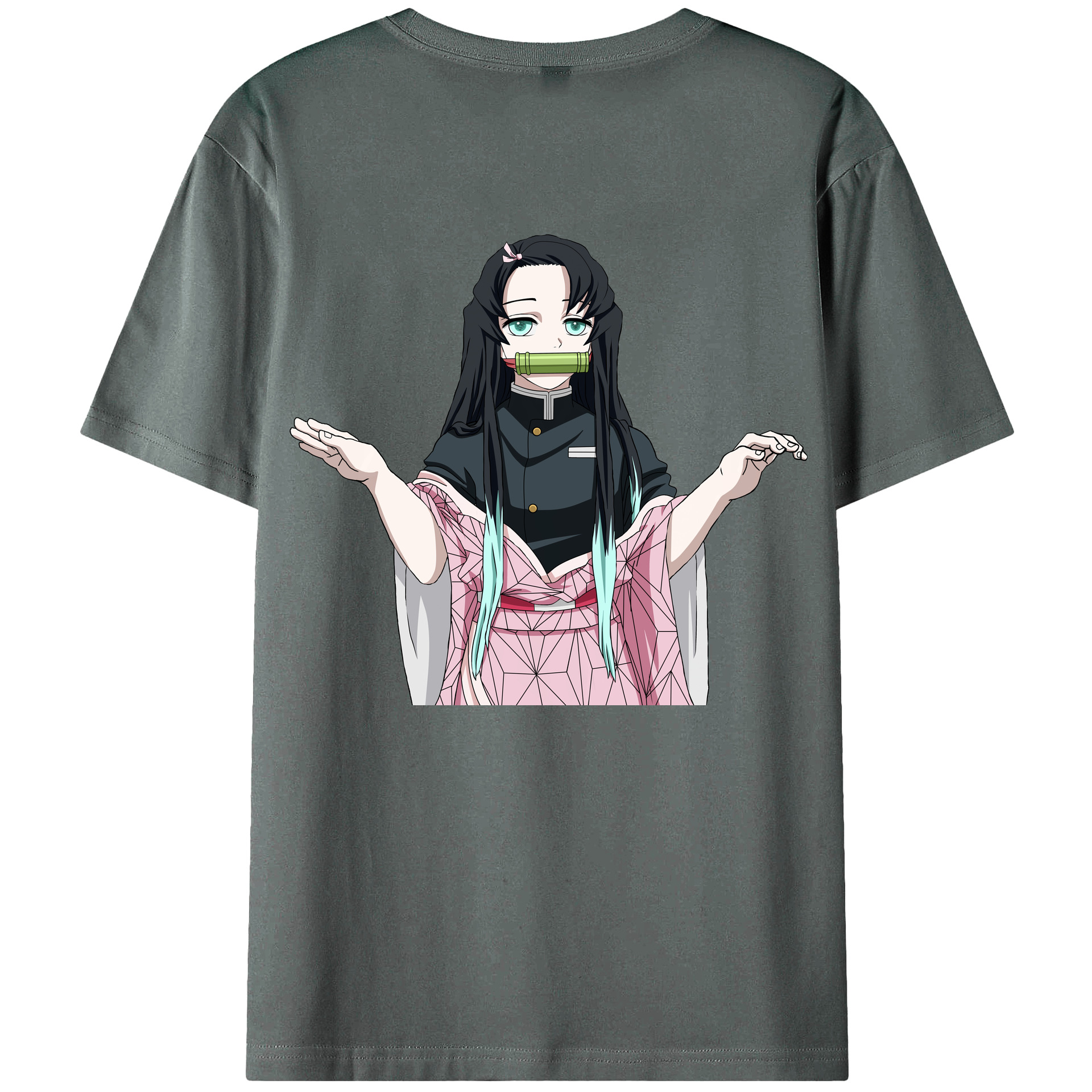 （画像用） 鬼滅の刃（きめつのやいば）竈門 禰󠄀豆子／かまど ねずこ Kamado Nezuko 綿100％ メンズ半袖Tシャツ（バックプリント） 通気性